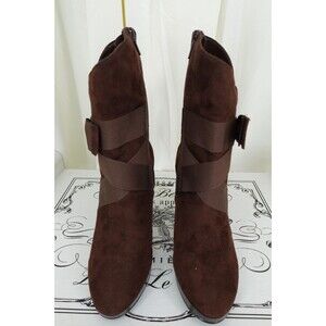 Charlotte Russe Faux Suede Mid-Calf Side Zipper Bow Trim High Heel Boots Size 6